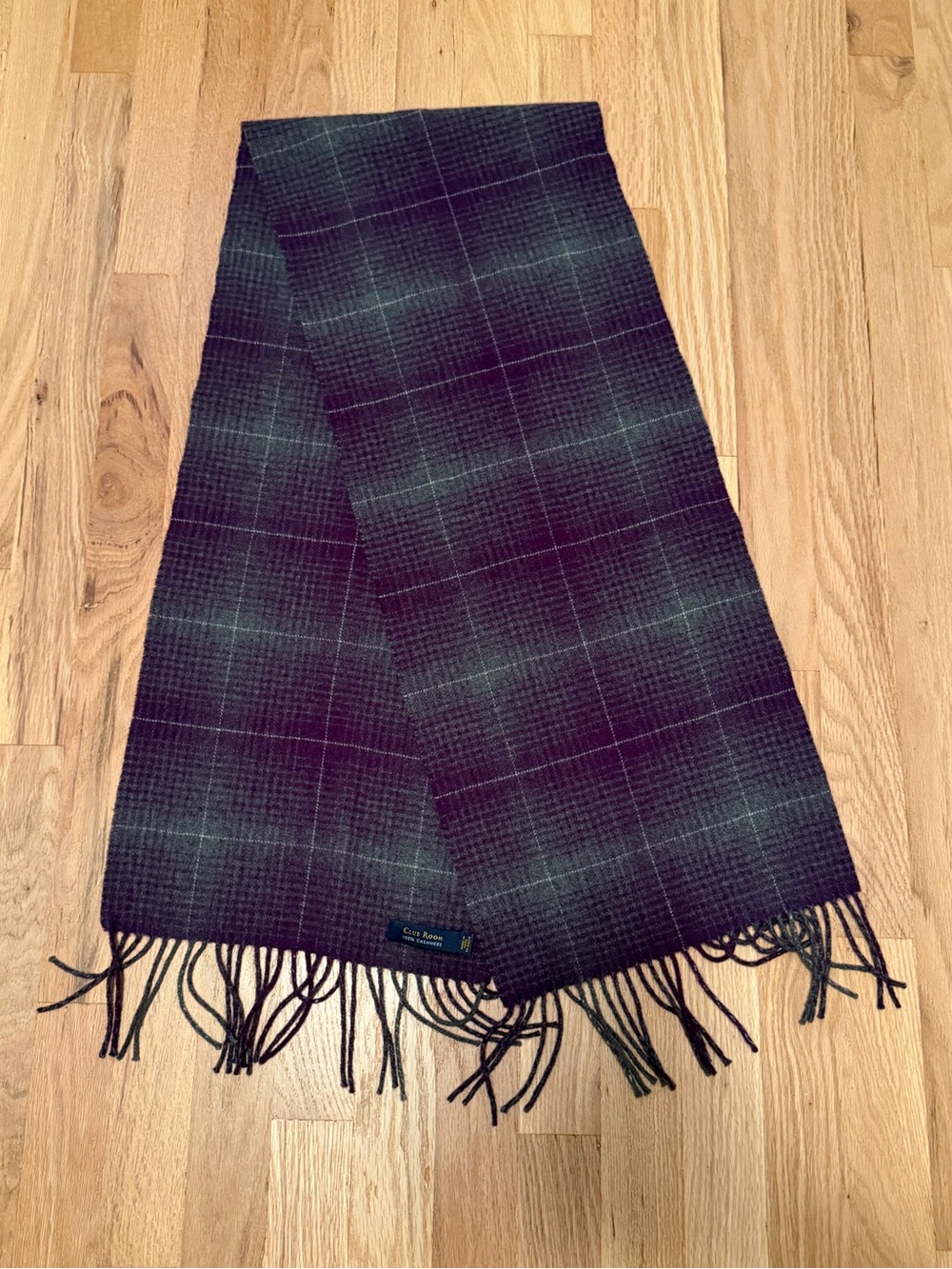 Club Room Gray and Purple Plaid Cashmere Scarf